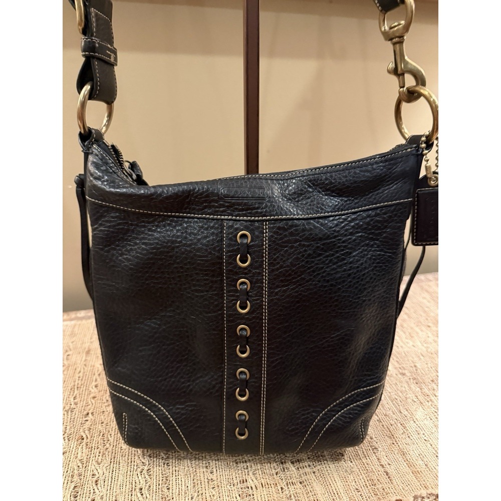 vintage Coach Black Chelsea Laced Duffle Crossbody Pebble Leather bag‎ 10399